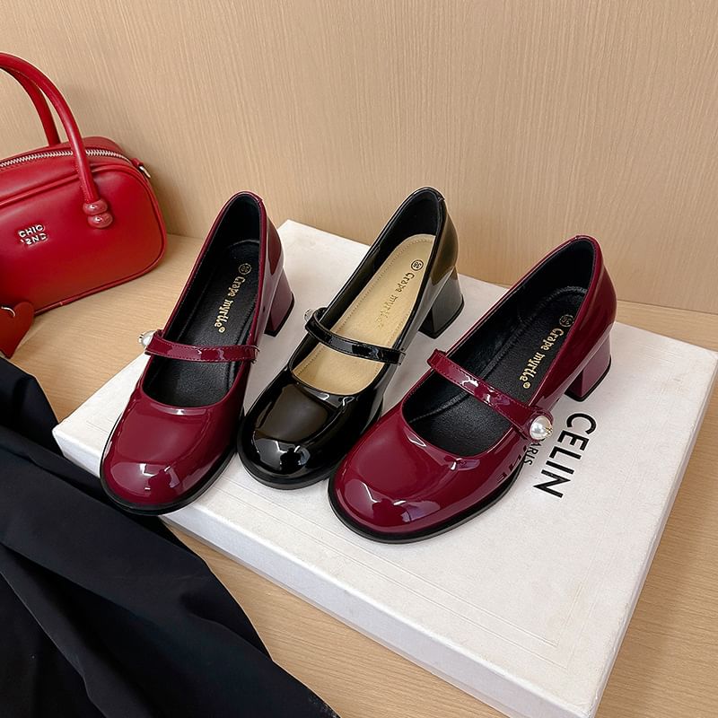 Toe Heel Jane Mary Round Block Pumps