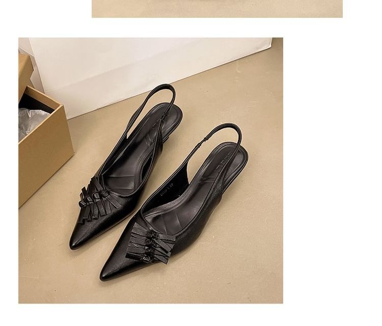 Heel Sandals Pointed Toe Slingback Kitten Leather Faux