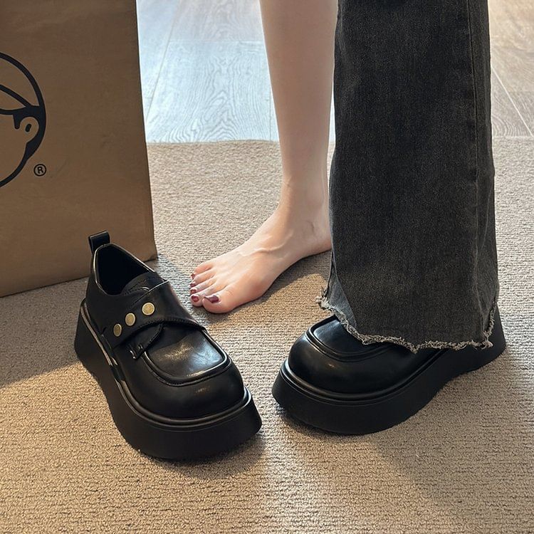 Strap Faux Platform Leather Adhesive Shoes Plain