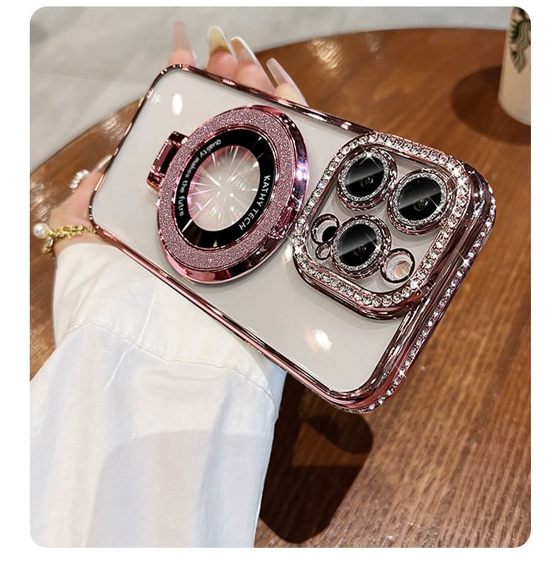 (Compatible Transparent with Phone Stand Rhinestone Case MagSafe) Magnetic