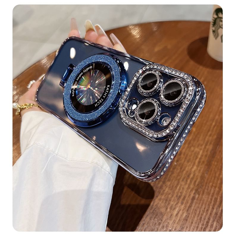 (Compatible Transparent with Phone Stand Rhinestone Case MagSafe) Magnetic