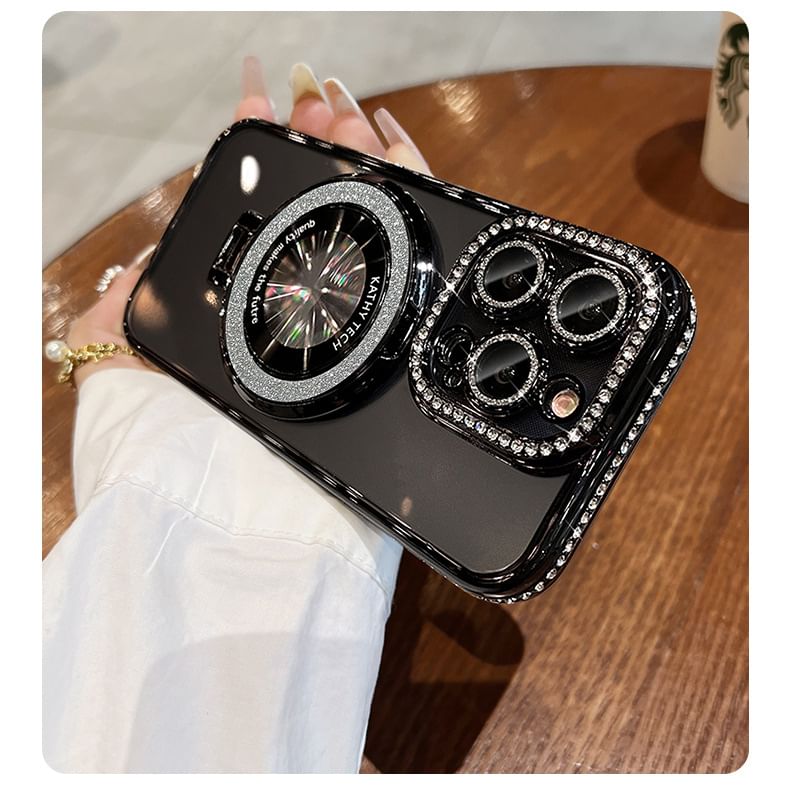 (Compatible Transparent with Phone Stand Rhinestone Case MagSafe) Magnetic