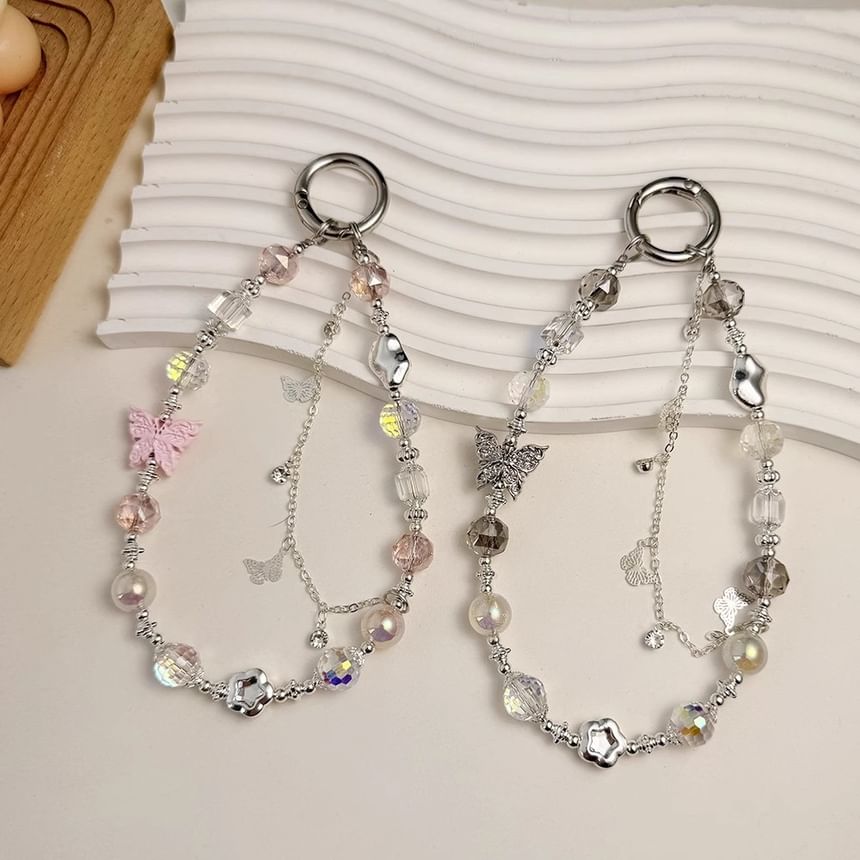 Phone Faux Strap Butterfly Pearl Crystal