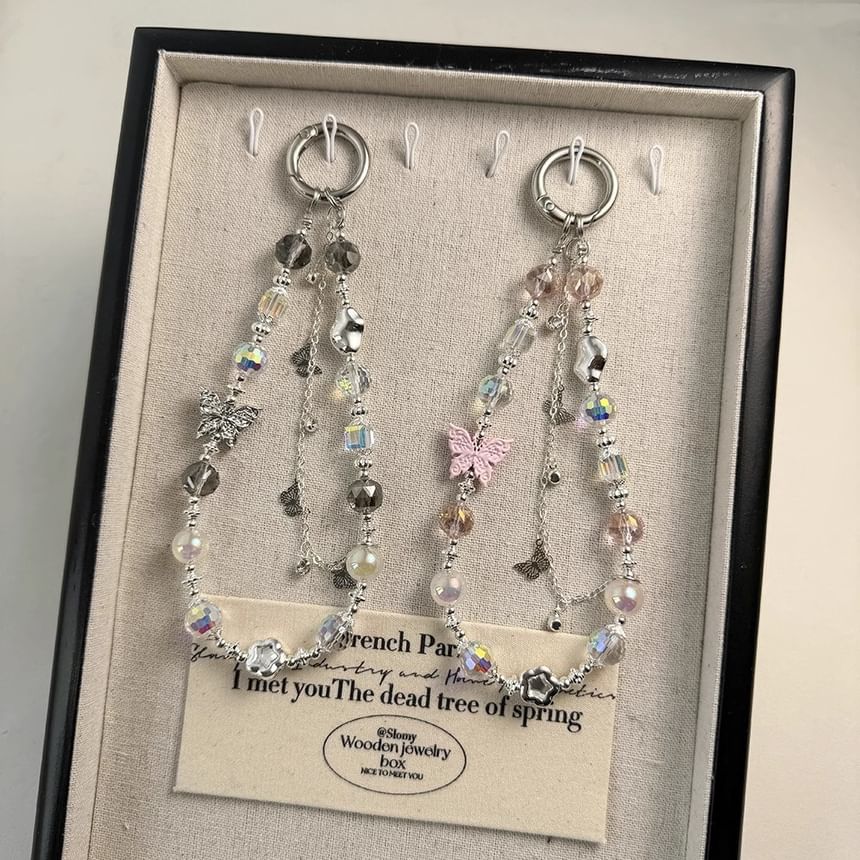 Phone Faux Strap Butterfly Pearl Crystal