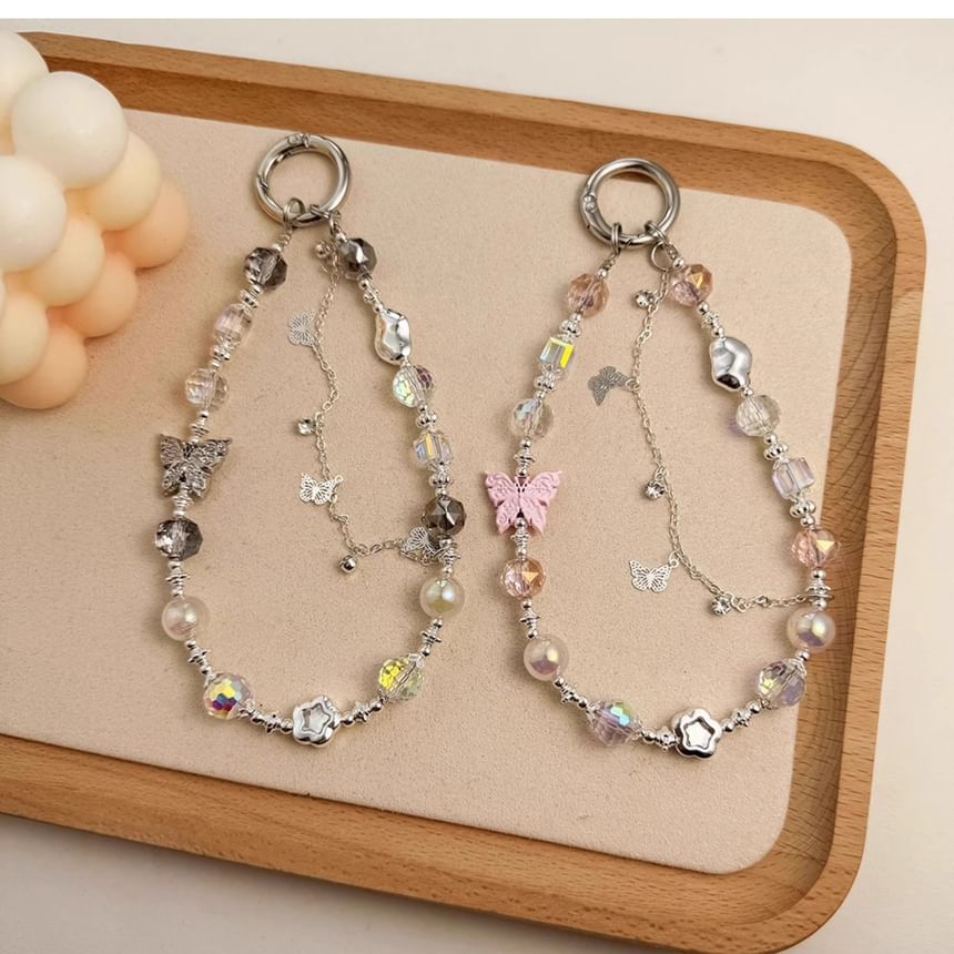 Phone Faux Strap Butterfly Pearl Crystal
