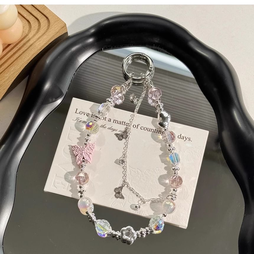 Phone Faux Strap Butterfly Pearl Crystal