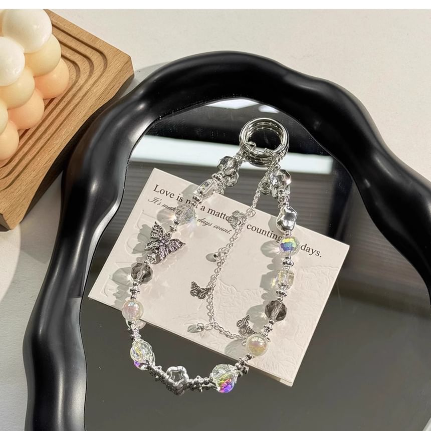 Phone Faux Strap Butterfly Pearl Crystal