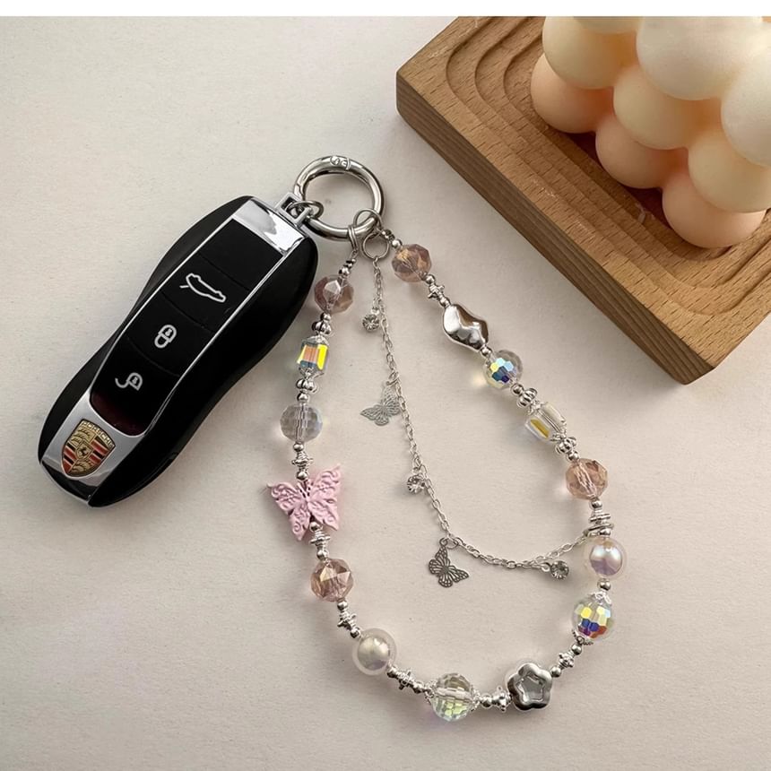 Phone Faux Strap Butterfly Pearl Crystal