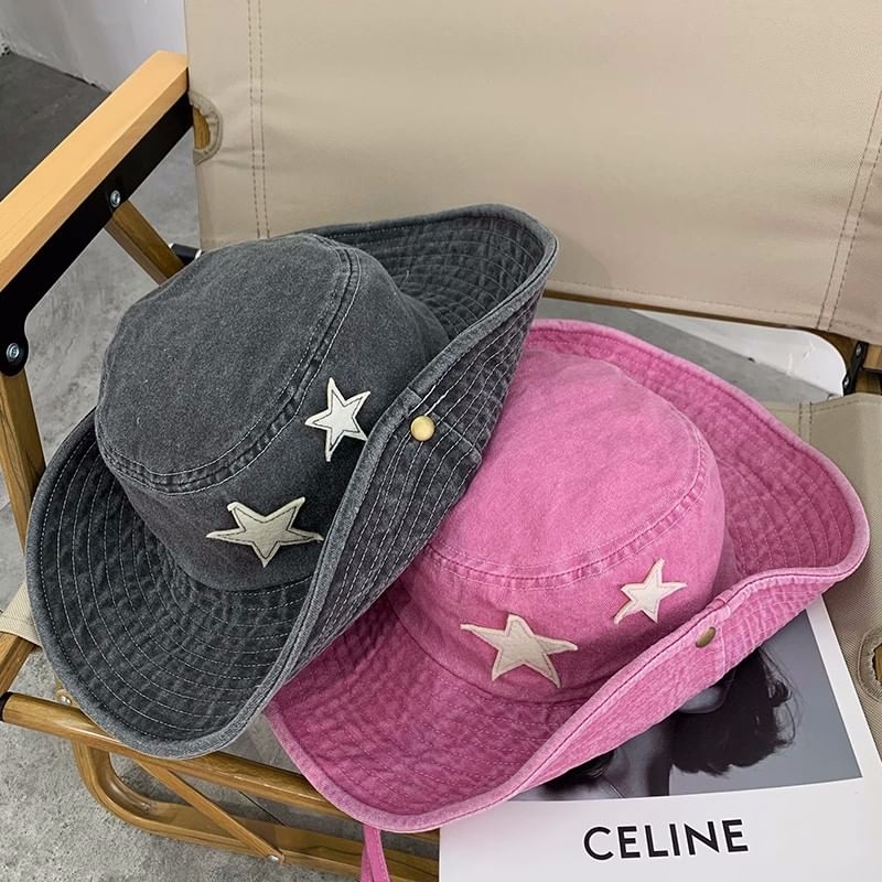 Star Applique Washed Boonie Hat