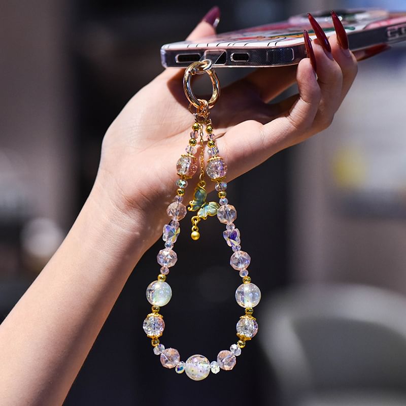 Crystal Faux Pad with Butterfly Lanyard Phone Strap