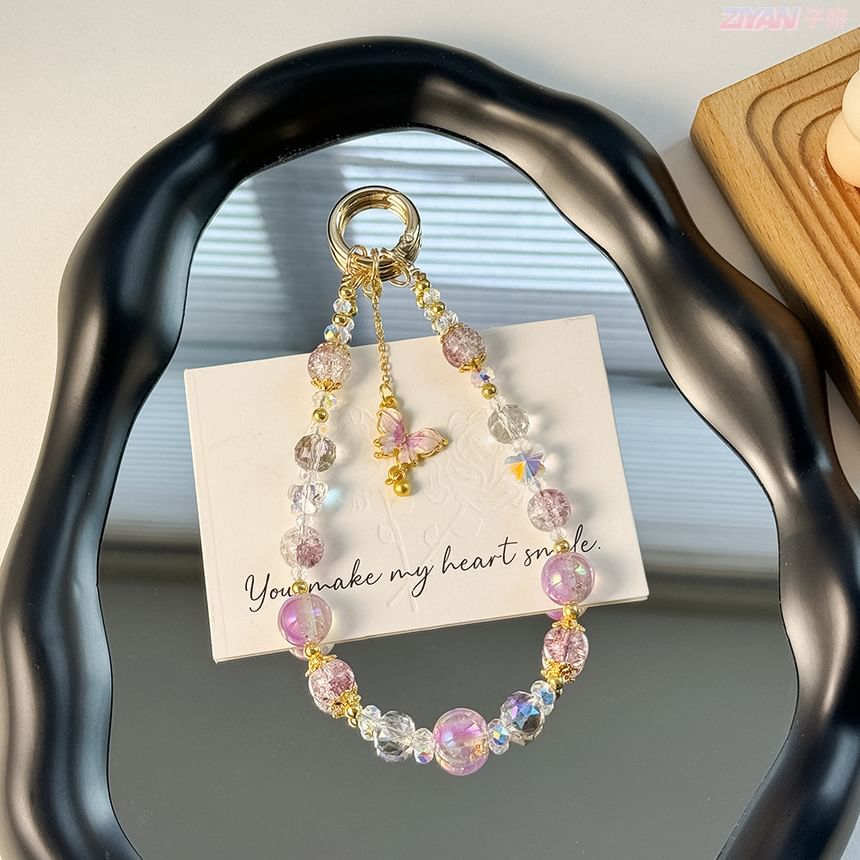 Crystal Faux Pad with Butterfly Lanyard Phone Strap