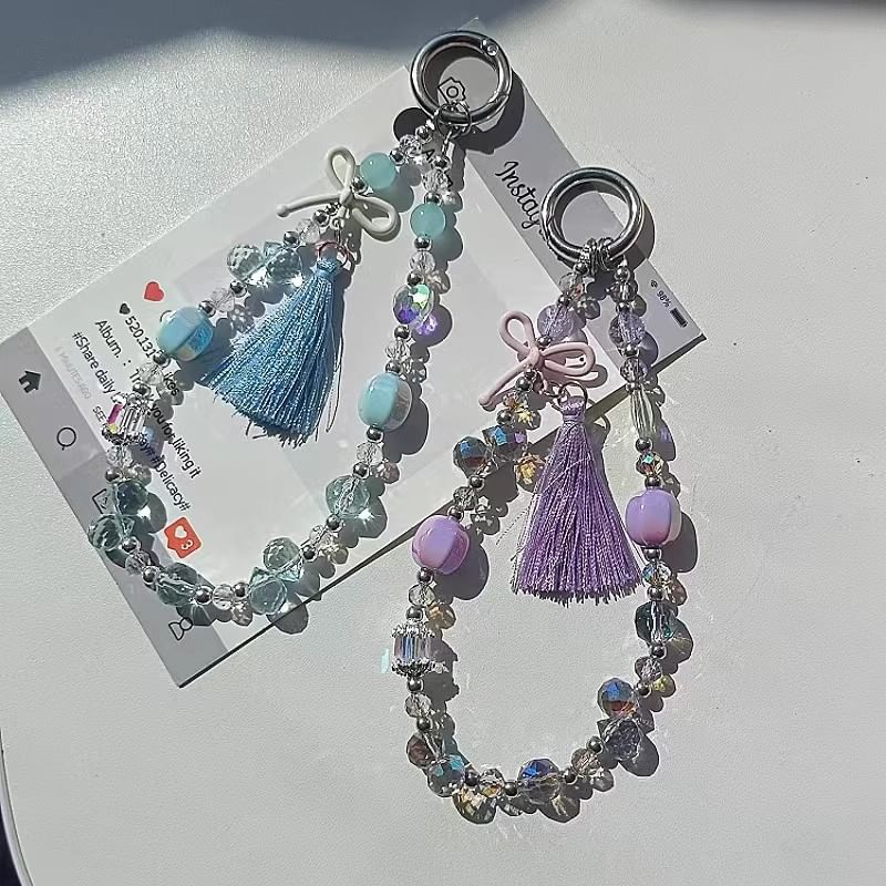 Pad Phone Bow Strap with Crystal Faux Lanyard