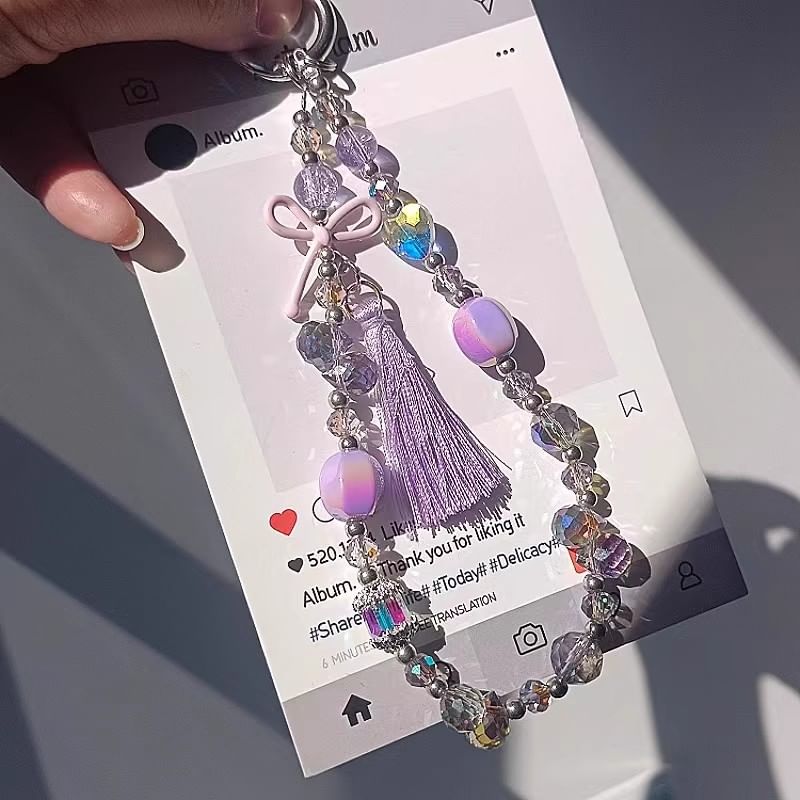 Pad Phone Bow Strap with Crystal Faux Lanyard
