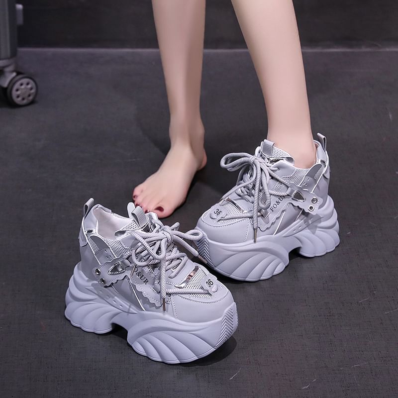 Platform Lettering Sneakers Lace-Up
