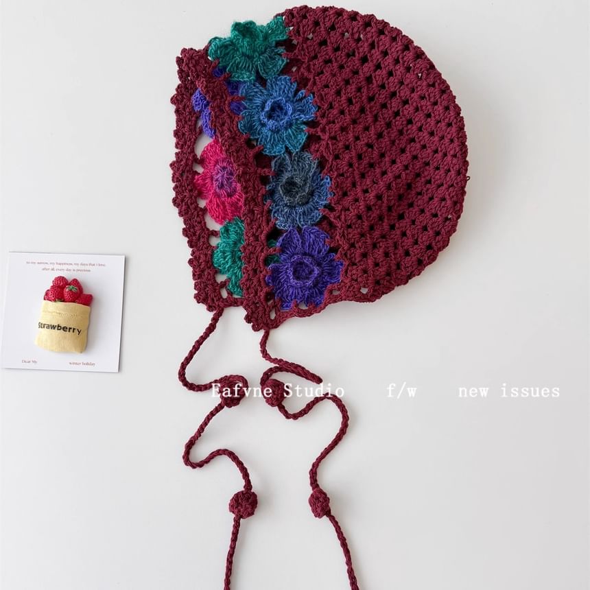 Crochet Knit Floral Hat Bonnet