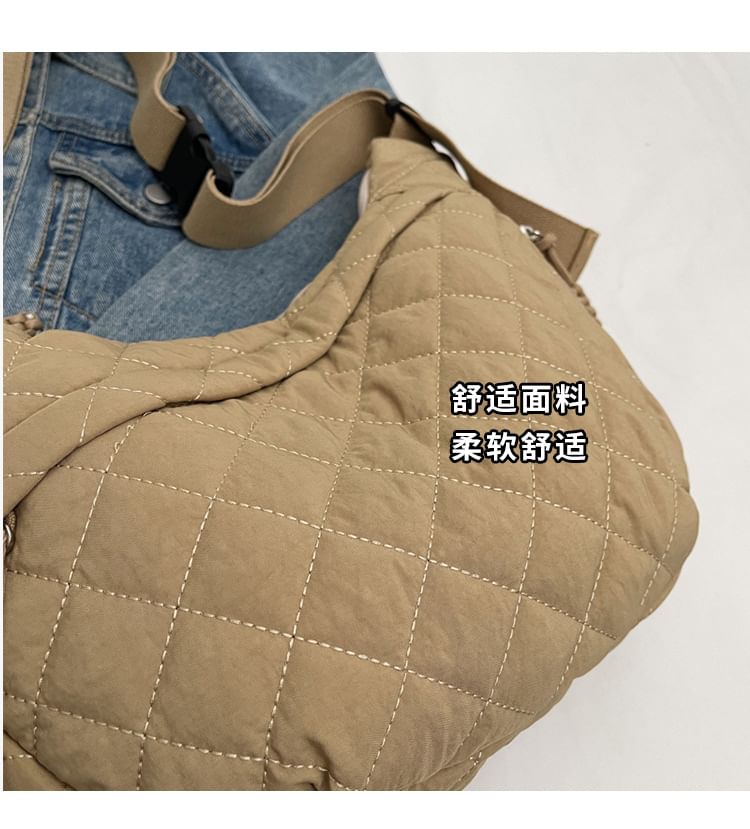 Nylon Plain Quilted Crossbody Zip Bag