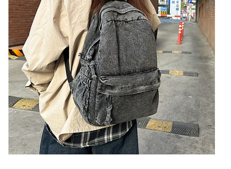 Washed Zip Denim Backpack
