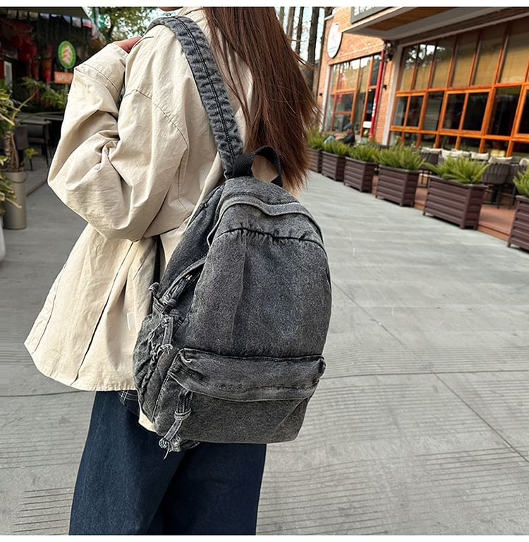 Washed Zip Denim Backpack