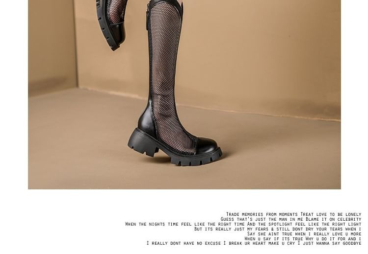 Zip-Up Panel Platform Mesh Tall Boots