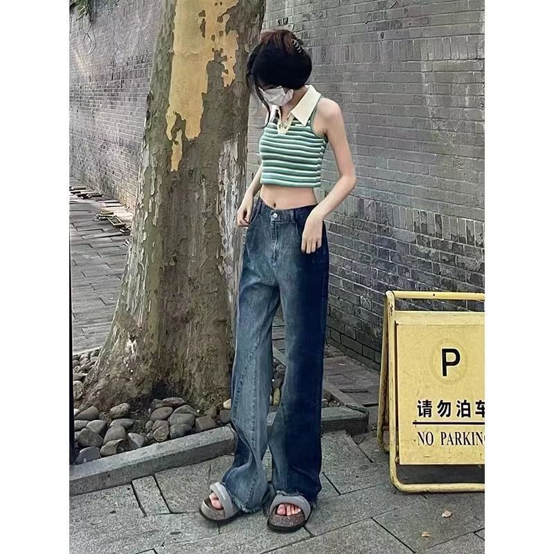 High Leg Wide Washed Jeans Waist