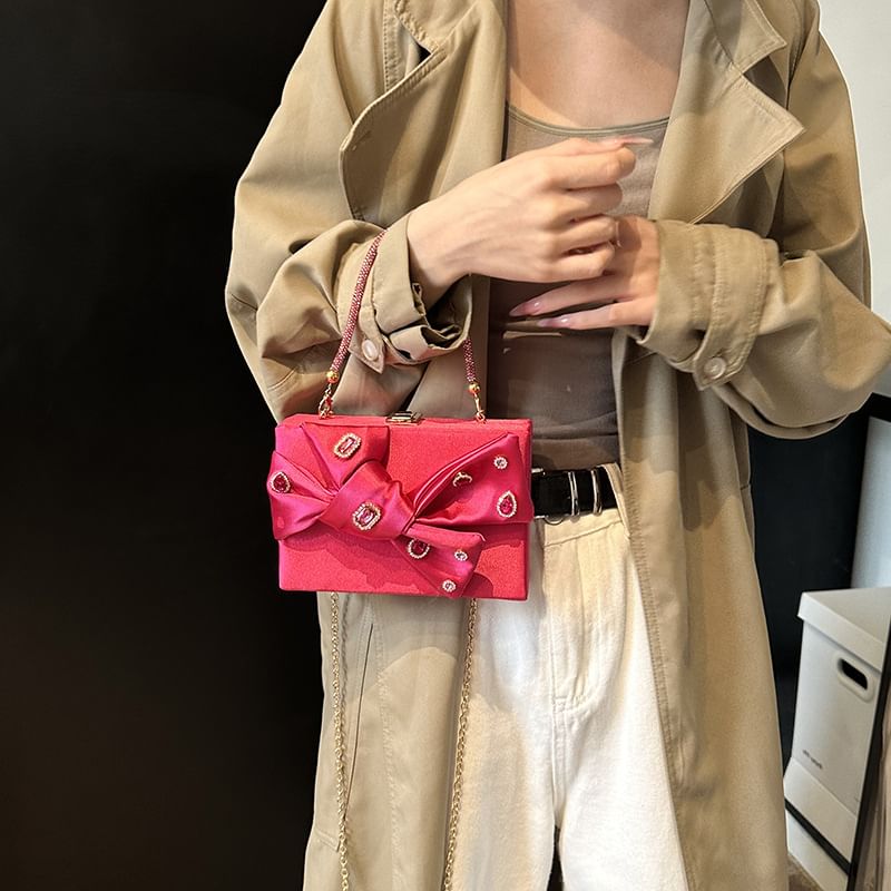 Wholesale Sample Rhinestone Bow Box Crossbody Bag