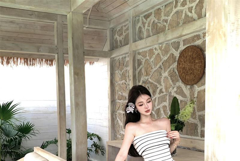Wholesale Sample Striped Midi Sheath Tube Dress