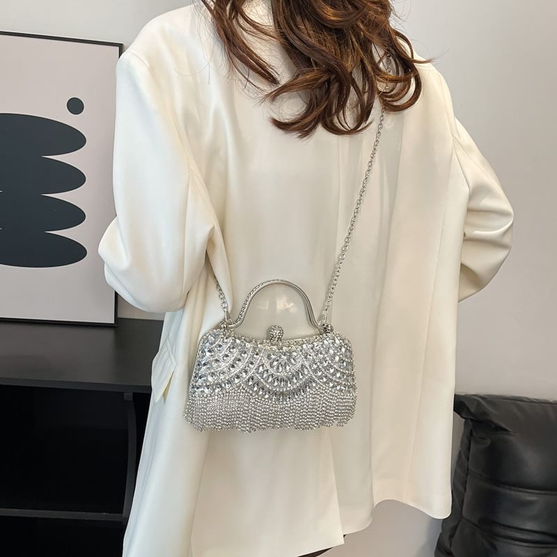 Sample Rhinestone Tasseled Chain Crossbody Bag