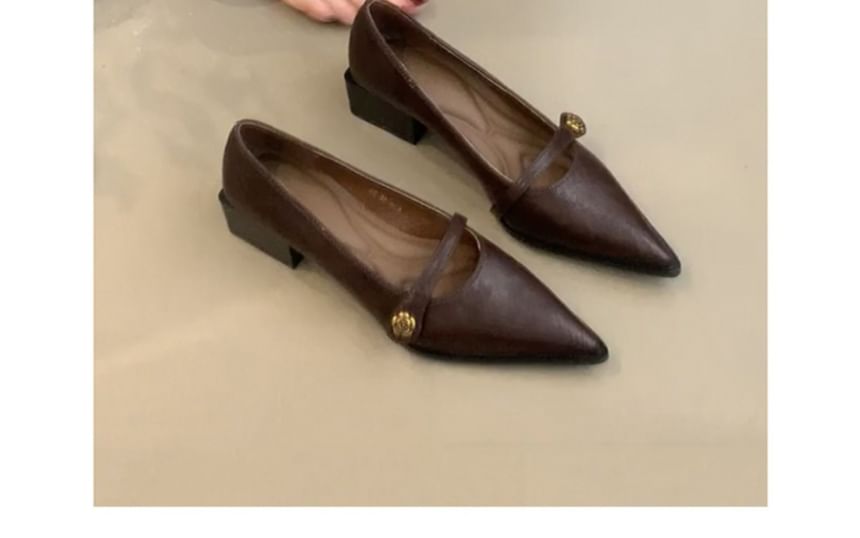 Low Heel Pointed Mary Jane Pumps