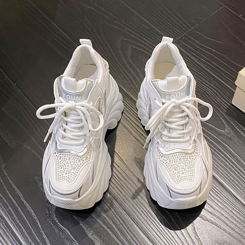 Großhandel Sample Sneakers Versteckter Strass Keil Kunstleder Schnürschuh