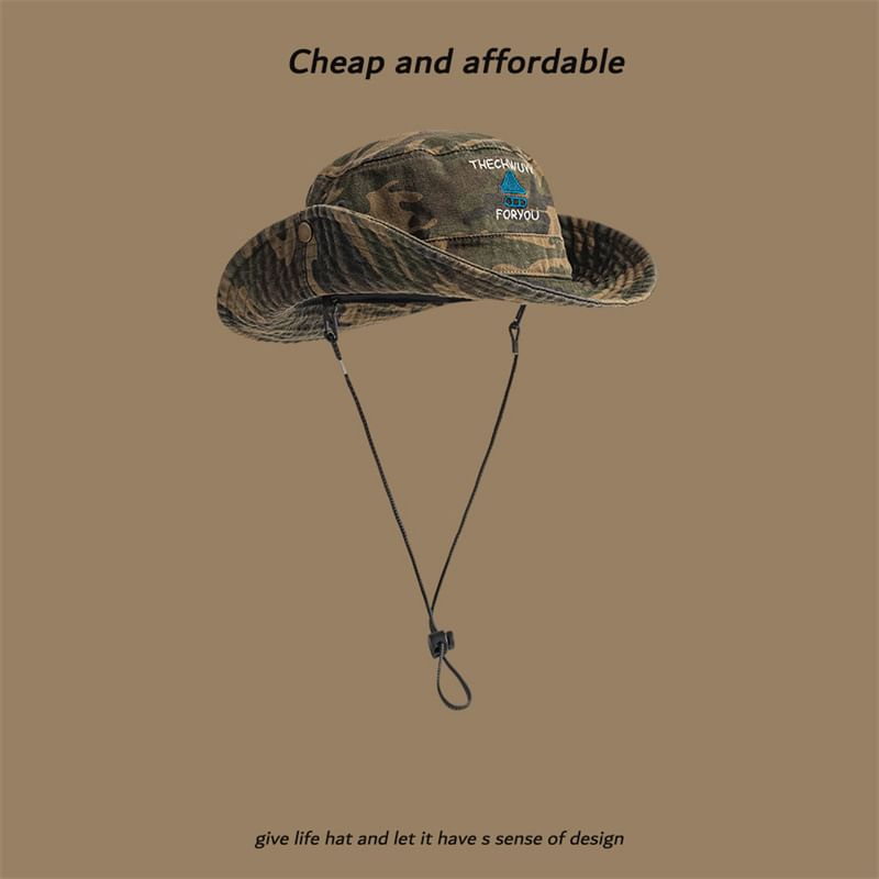 Drawstring Hat Print Camo Sun