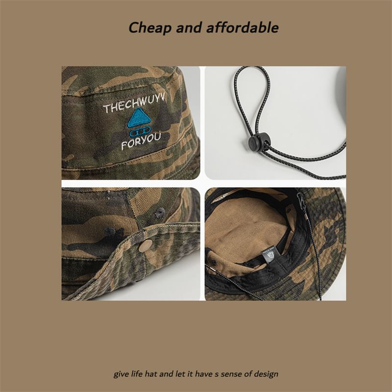Drawstring Hat Print Camo Sun