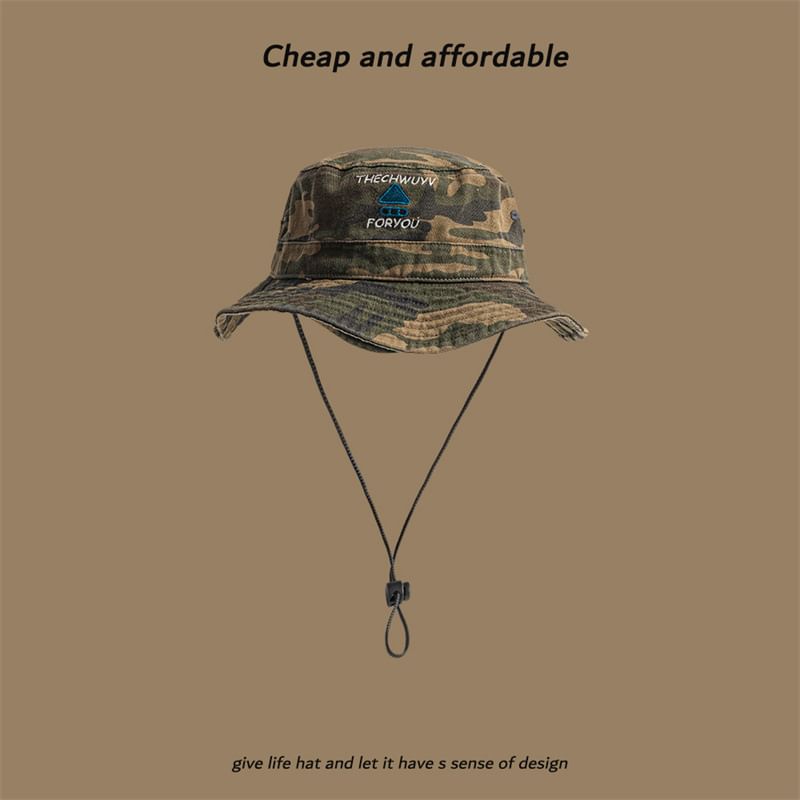 Drawstring Hat Print Camo Sun