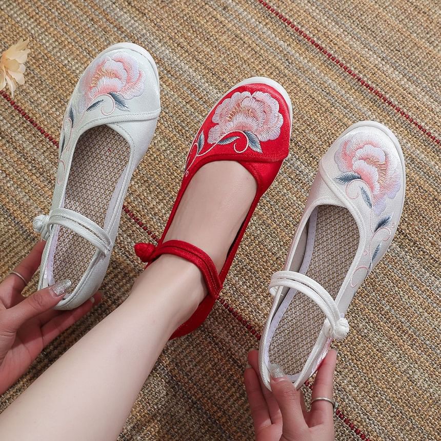 Shoes Wedge Heel Floral Embroidery
