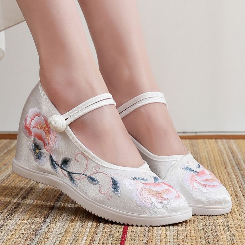 Shoes Wedge Heel Floral Embroidery