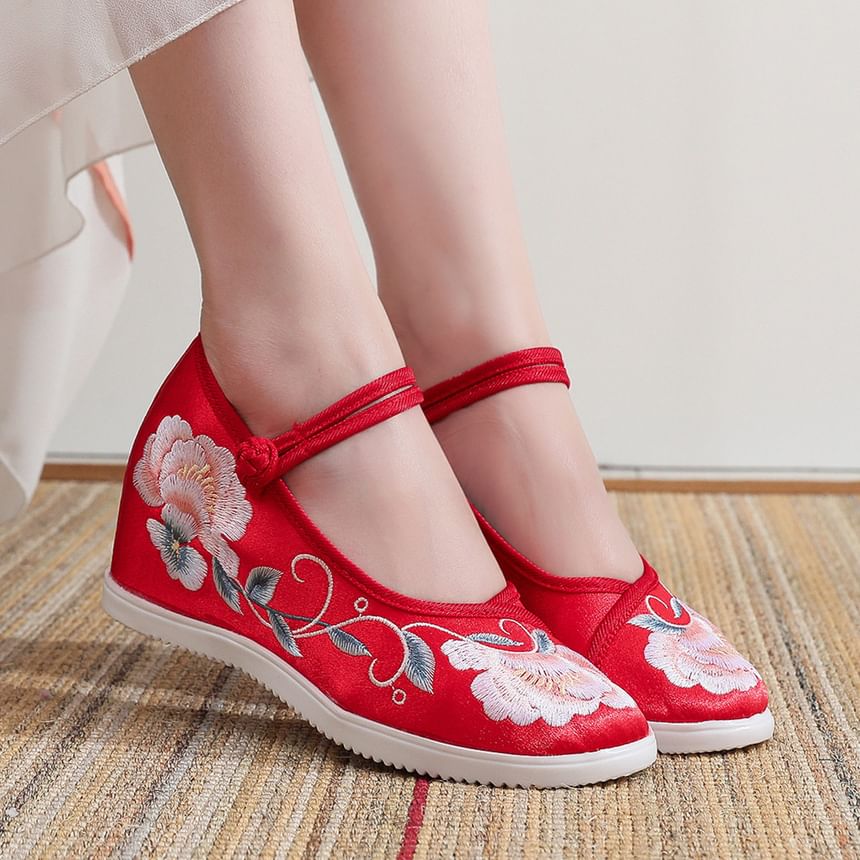 Shoes Wedge Heel Floral Embroidery