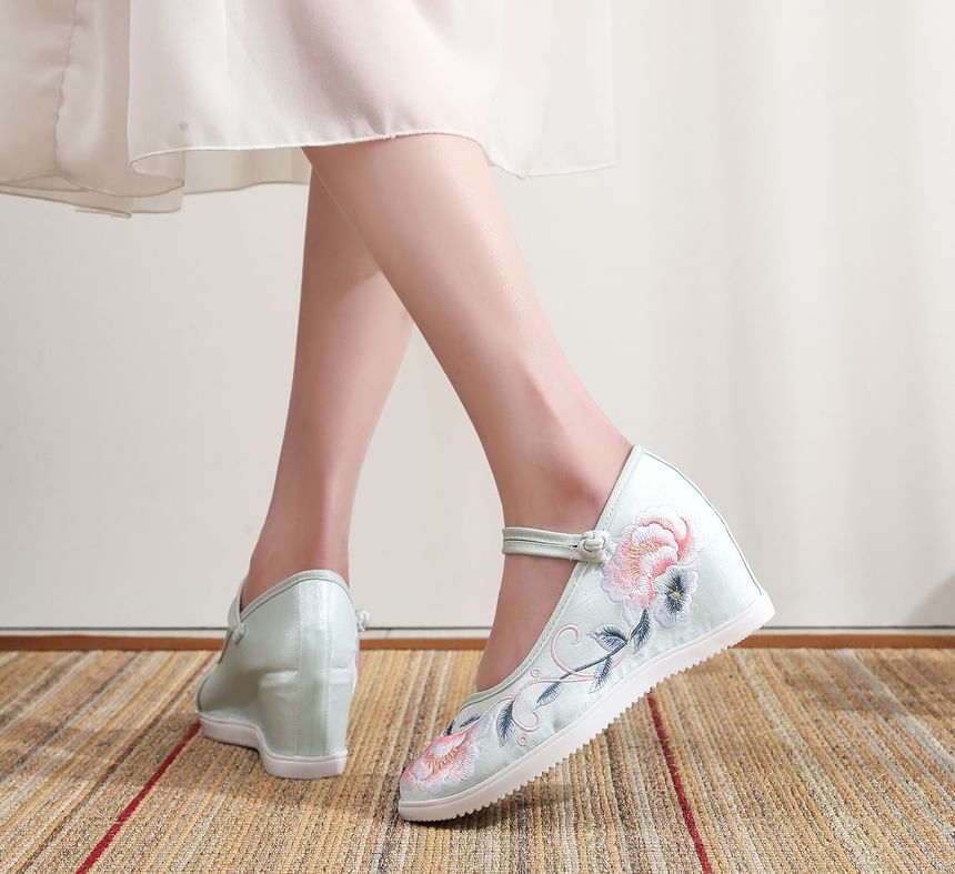 Shoes Wedge Heel Floral Embroidery