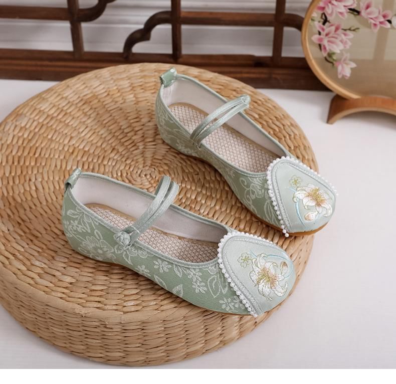 Floral Shoes Heel Wedge Embroidery