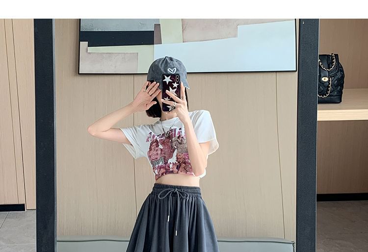 Drawstring Plain Waist Wide Leg Shorts