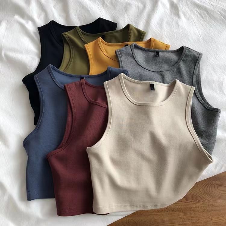 Crew Tank Neck Crop Plain Top