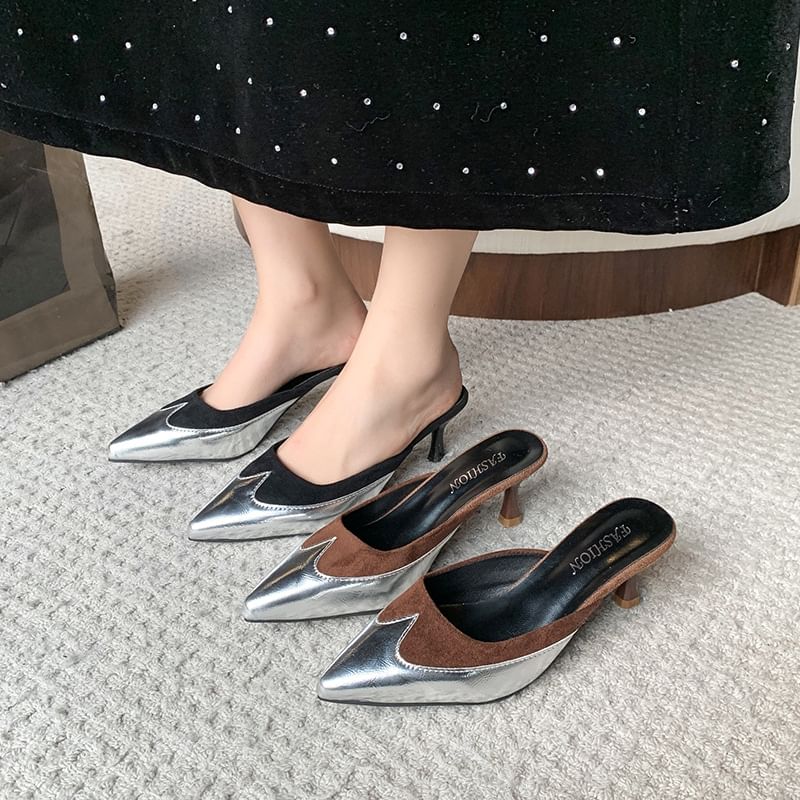 Toe Mules Tone Two Pointed Heel Stiletto