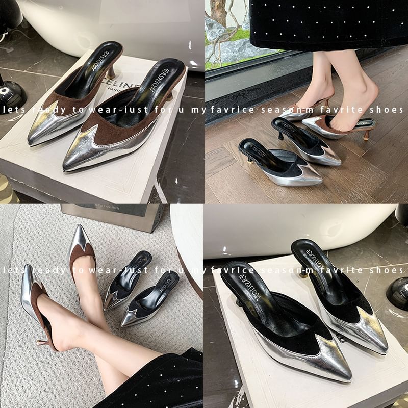 Toe Mules Tone Two Pointed Heel Stiletto