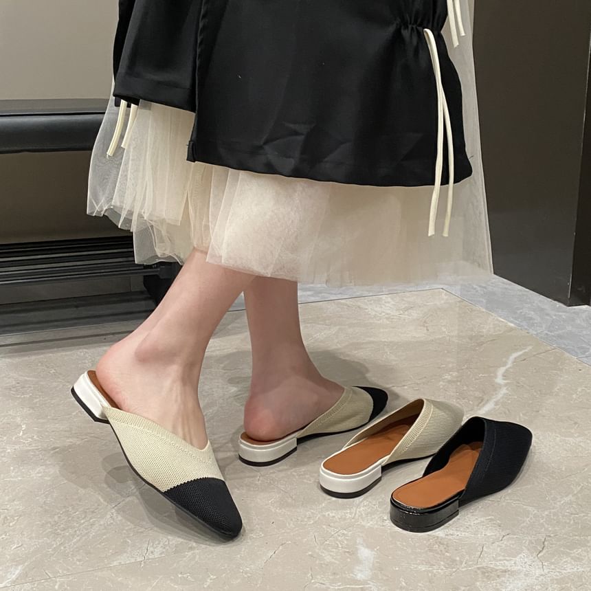 Flat Mules Two-Tone Knit
