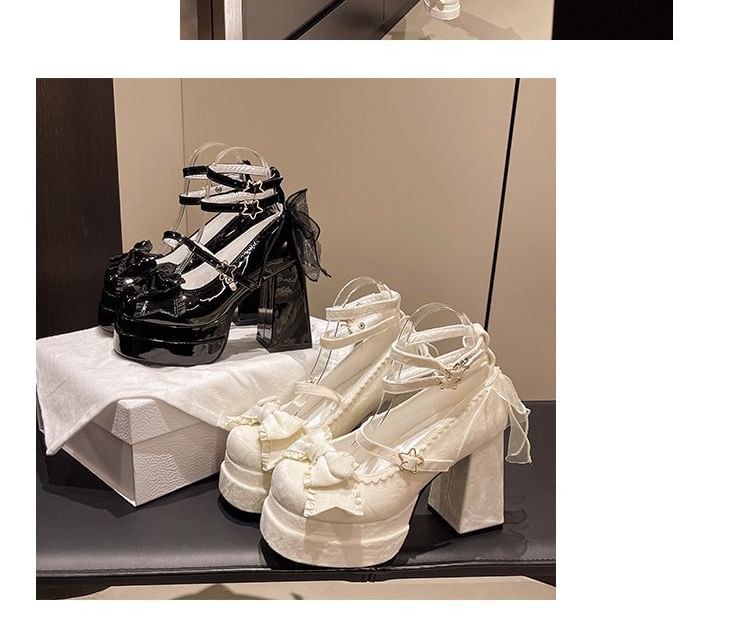 Bow Shoes Platform Jane Heel Mary Chunky