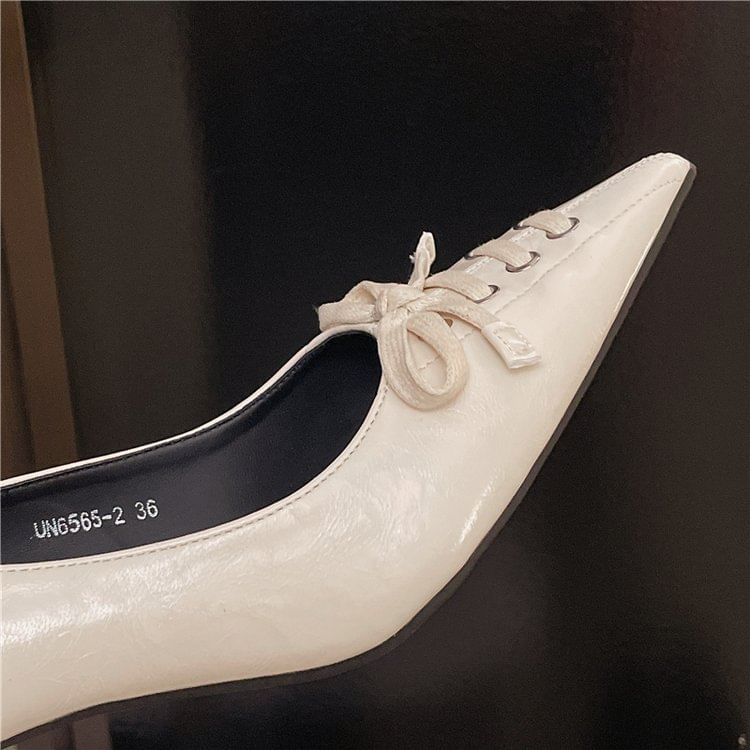 Lace-Up Heel Pumps Pointed High Toe