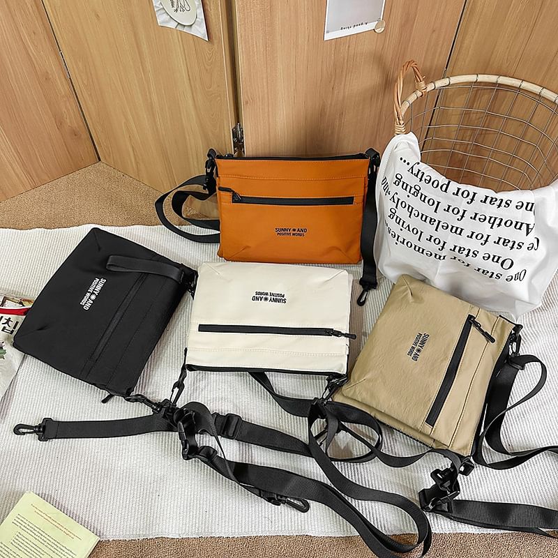 Crossbody Print Lettering Nylon Bag