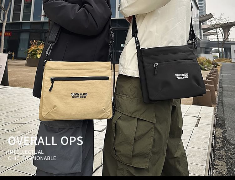 Crossbody Print Lettering Nylon Bag