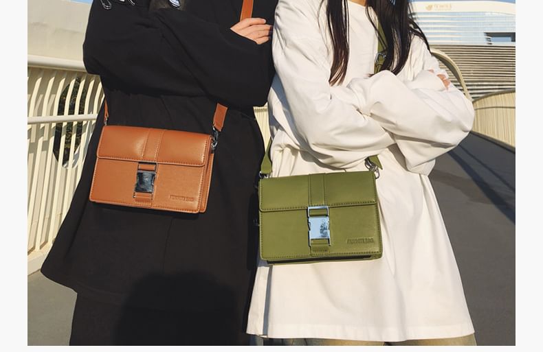 Buckled Crossbody Flap Faux Bag Plain Leather