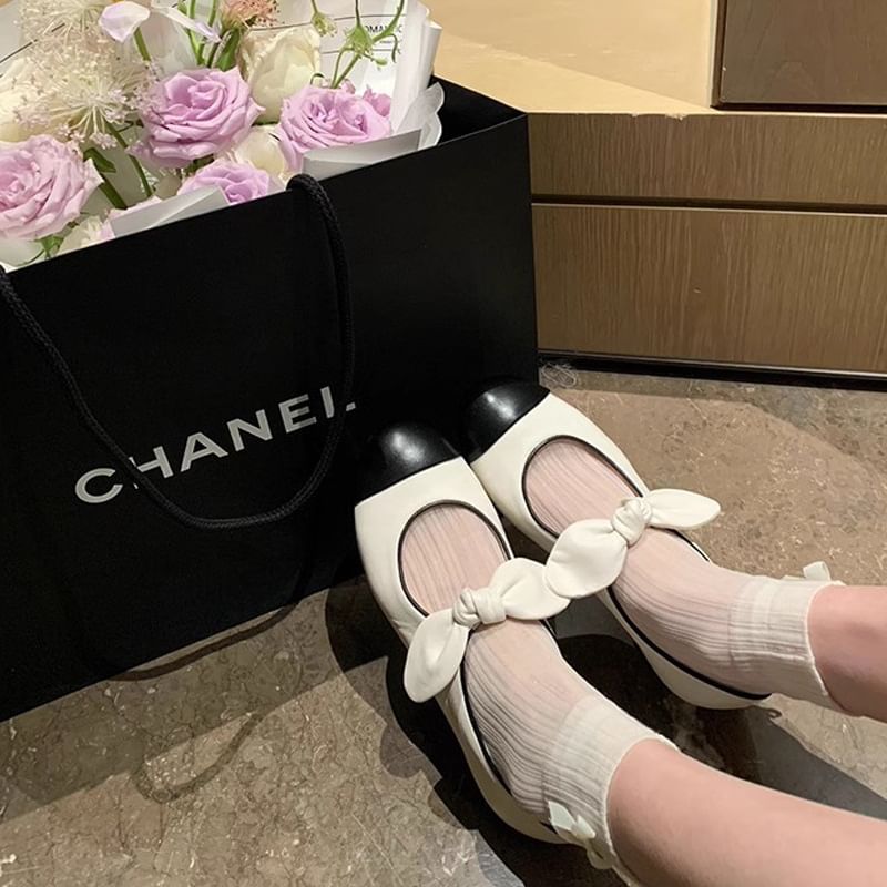 Tone Leather Faux Two Flats Bow Ballet
