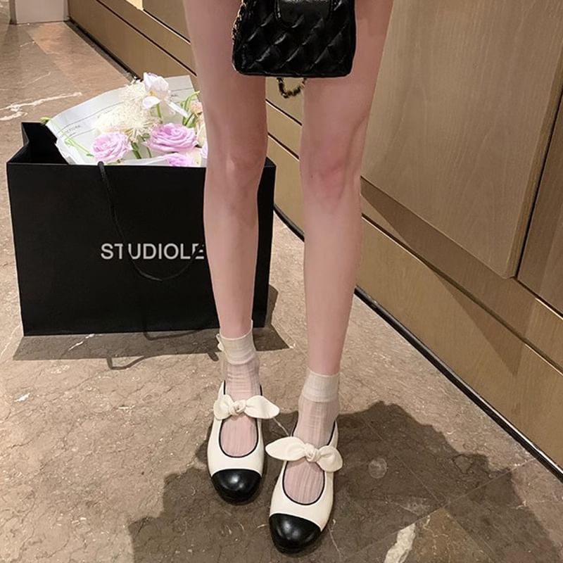 Tone Leather Faux Two Flats Bow Ballet