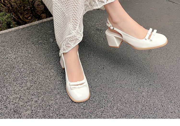 Plain Mid Bow Heel Sandals Slingback